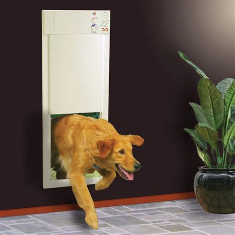 The door is activated by an ultrasonic pet collar. . High tech dog door